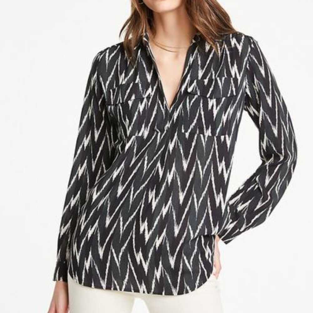 NWOT Ann Taylor Ikat Camp Shirt Green Sz XS